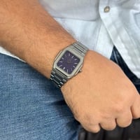 ساعة رجالية استيل باللون الرصاصي ميناء كحلي