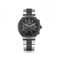 ساعة رجالية استيل باللونين الفضي والاسود ميناء اسو...