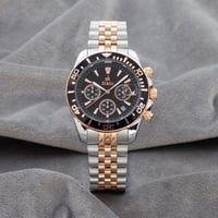 ساعة رجالية استيل باللون النحاسي والفضي واطار اسود