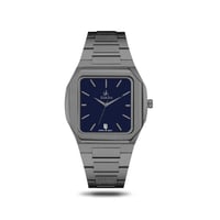 ساعة رجالية استيل باللون الرصاصي ميناء كحلي