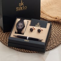 طقم رجالي كرونوغراف استيل باللونين الاسود والنحاسي