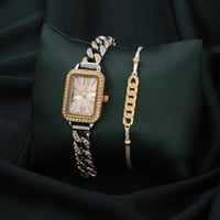 طقم ساعة استيل متفرده وإسواره ساحره باللون الذهبي...