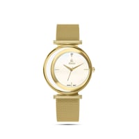 ساعة نسائية حصير باللون الذهبي ميناء صدفي