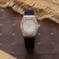 ساعة نسائية ربل فصوص زركون باللون النحاسي الفضي ال...