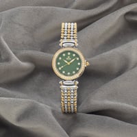 ساعة نسائية باللونين الفضي والذهبي ميناء أخضر