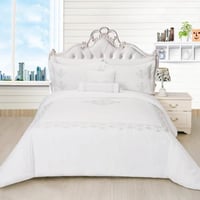 مفرش مزدوج مطرز - 9 قطع - سلسلة لومينا - لون أبيض