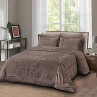 مفرش مفرد ونص مخمل - 5 قطع - سلسلة لامورا - بني جد...