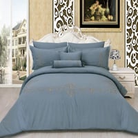 مفرش مفرد مطرز - 4 قطع - سلسلة لومينا - أزرق بحيرة