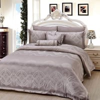 مفرش مزدوج جاكار - 8 قطع - سلسلة إلورا - رمادي بنف...