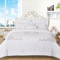 مفرش نفرين مطرز - 8 قطع - سلسلة لومينا - أبيض