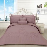 مفرش مفرد مطرز - 4 قطع - سلسلة لومينا - رمادي بنفس...