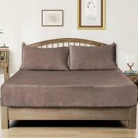 طقم شراشف مخملي ذو وجه واحد مفرد - 2 قطع - البني ا...