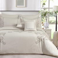 مفرش مزدوج مطرز - 9 قطع - سلسلة لورا - الرمادي الف...