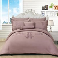 مفرش نفرين مطرز - 8 قطع - سلسلة لومينا - رمادي بنف...