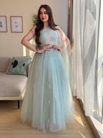 فستان سهرة سماوي تل مطرز