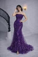 فستان سهرة فخم باللون البنفسجي بتطريز