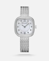 ساعة نسائية بسير شبكي فضي