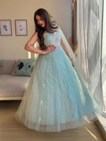 فستان سهرة سماوي تل مطرز