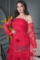 فستان احمر بالورد الناعم