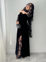 فستان جوخ اسود فخم بشال أنيق