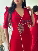 فستان أحمر ناعم كريب