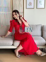 فستان أحمر ناعم كريب