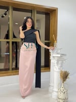 فستان لونين أسود ووردي جذاب