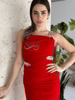 فستان سهرة احمر طويل