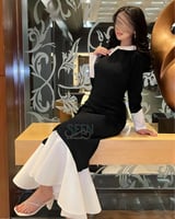 فستان اسود وابيض طويل