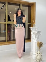 فستان لونين أسود ووردي جذاب