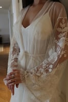 Luxury Beaded Tulle Robe Set white - white Silk