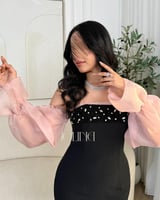 فستان اسود اكمام بنكيه