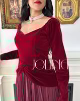 فستان مخمل كم طويل