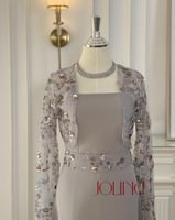 طقم مطرز رمادي باكمام