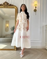 فستان سكري قطعتين بياقة ونقشات زهرية