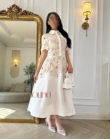 فستان سكري قطعتين بياقة ونقشات زهرية