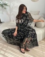 فستان همس Hams – باللون الأسود مع ورود زيتية Olive...