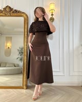 فستان بني بتطريز ترتر