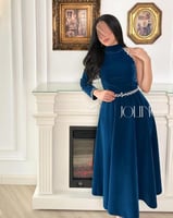 فستان ميدي جوخ تركوازي بالفصوص