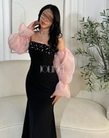 فستان اسود اكمام بنكيه