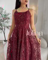 فستان توب عنابي بتطريز خرز