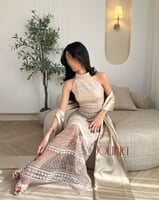 فستان سهرة بيج مطرز