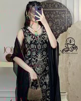 جلابية لون اسود مطرزه ذهبي قطعتين