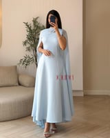 فستان سماوي بكاب شيفون جانبي