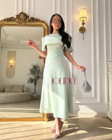 فستان تفاحي اوف شولدر بتطريز كريستال