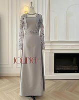 طقم مطرز رمادي باكمام