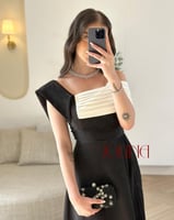 فستان أسود ون شولدر باللون الابيض