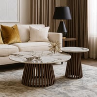 طقم طاولتين مودرن - سطح بورسلان وقاعدة خشبية