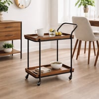عربة تقديم بتصميم عصري يجمع بين الخشب الدافئ والهي...