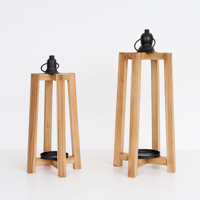 طقم شمعدان ناتشورال خشبي - معدن أسود